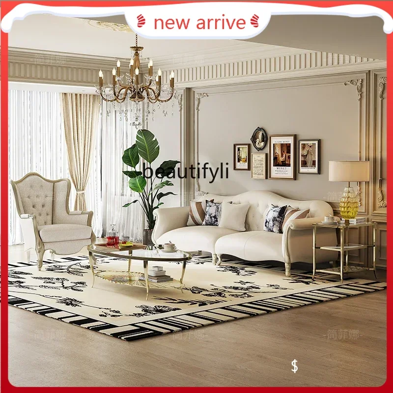 S132 American light luxury living room premium, leather sofa first layer cowhide solid wood sofa straight row combination