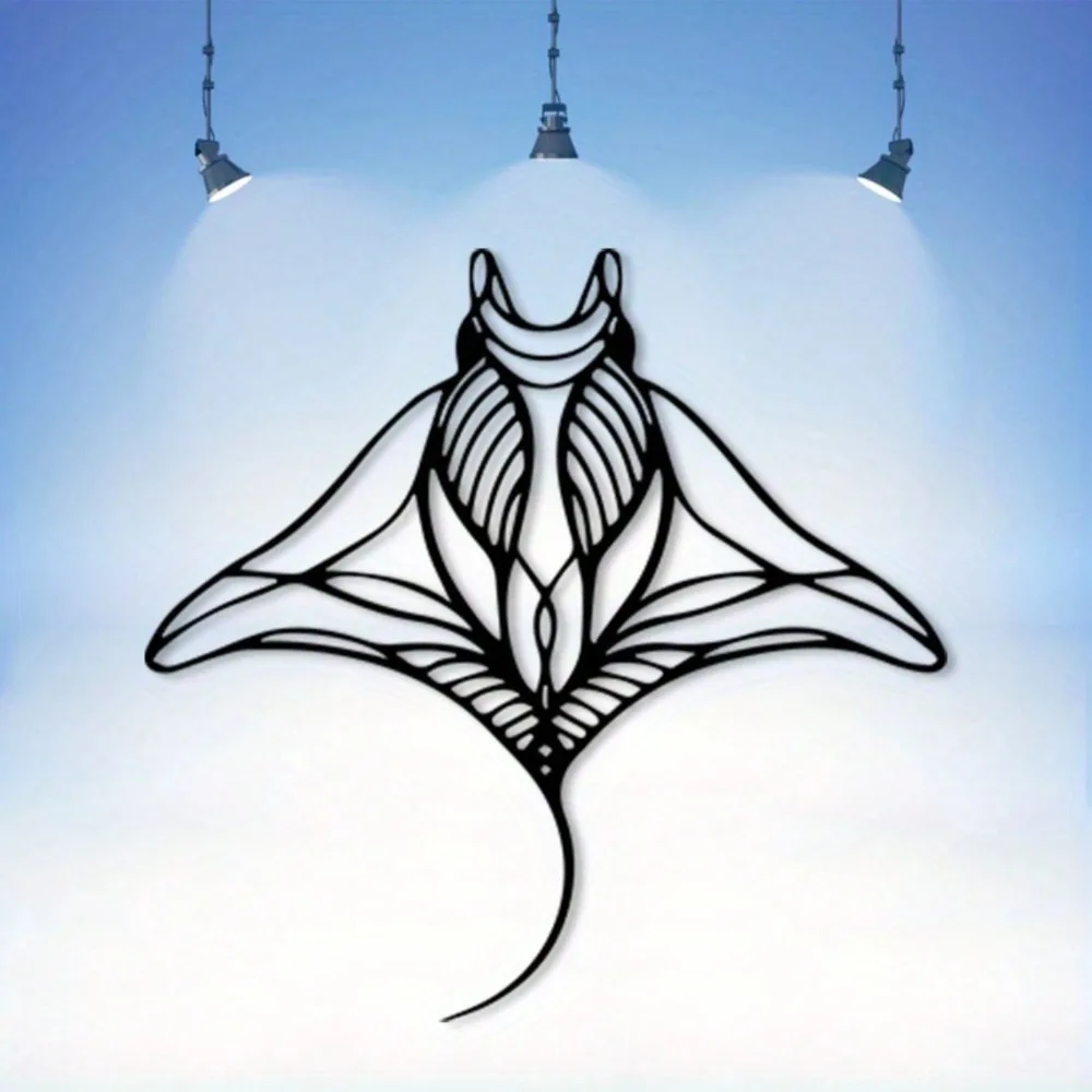 Vintage Iron Manta Ray Wall Art, Rustproof Ocean Metal Sign for Coastal Bedroom Garden Balcony