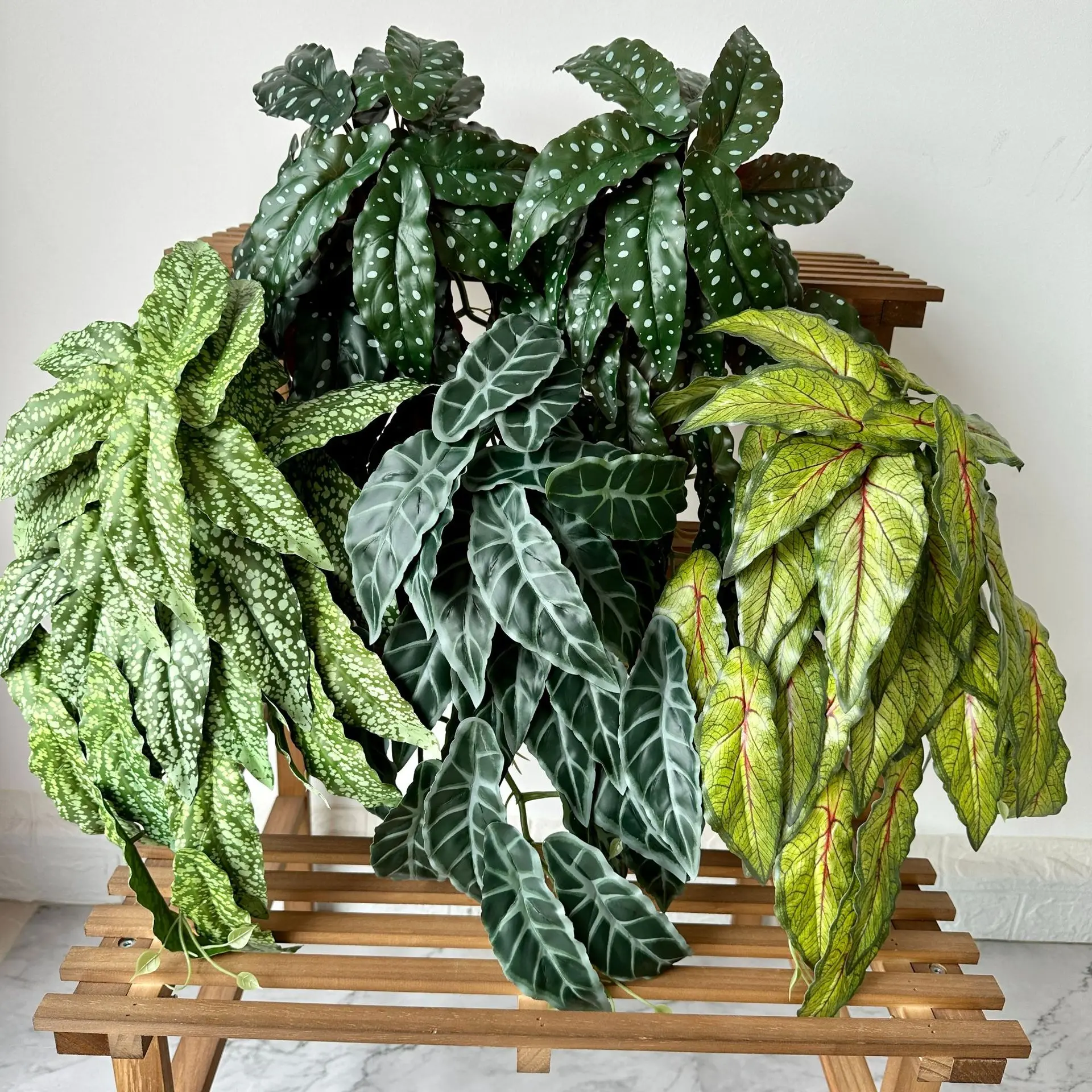 Hojas de cuerno de viento de bambú simuladas, plantas de plástico, decoración de auditorio, planta verde Artificial, flor falsa, decoración de