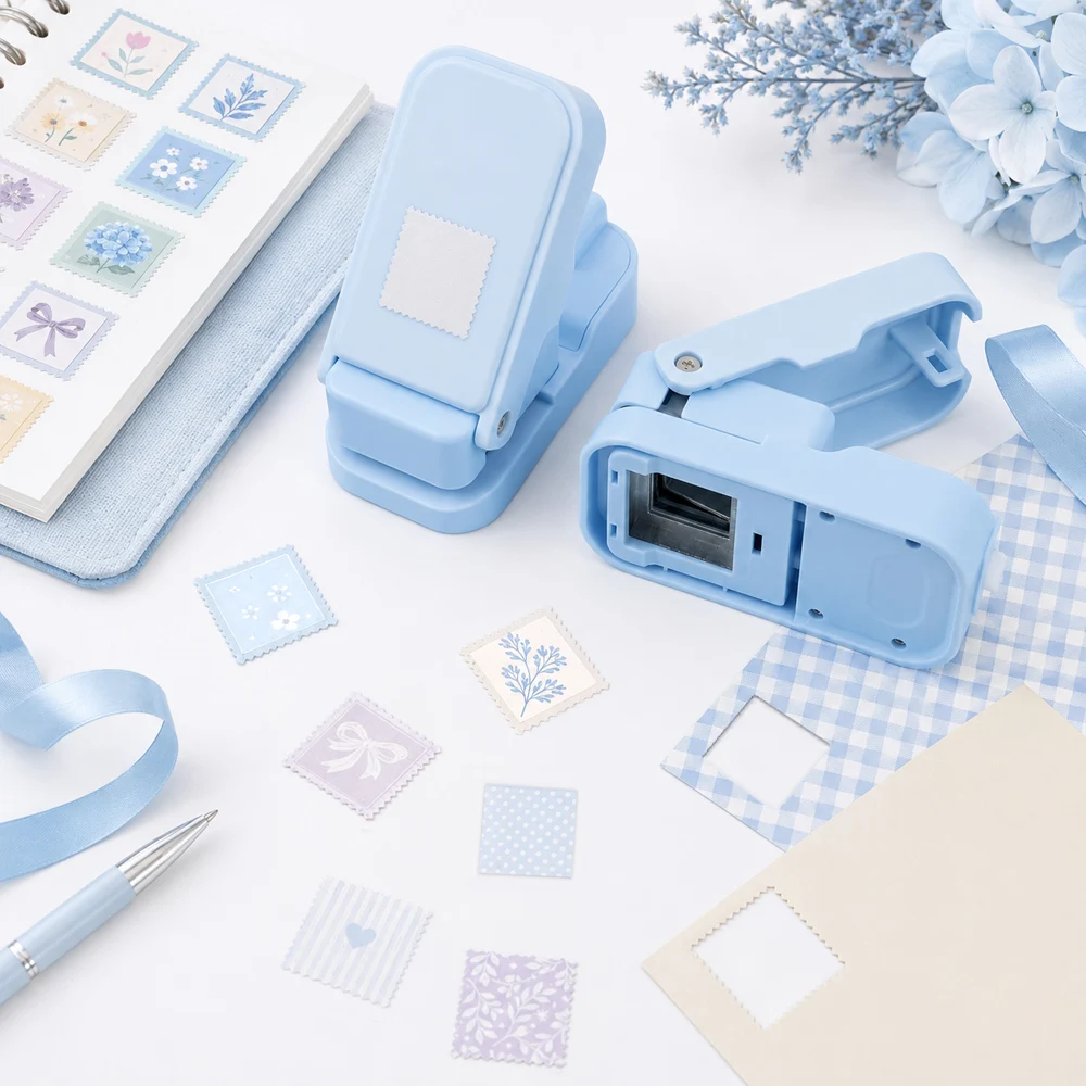 Mehrschichtige quadratische Papierstanzer mit gezackter Kante 2,5*2,5cm/2,1*2,1cm, ineinander steckende Bastelstanzer im Briefmarken-Stil für Sammelkunst – Detail 10
