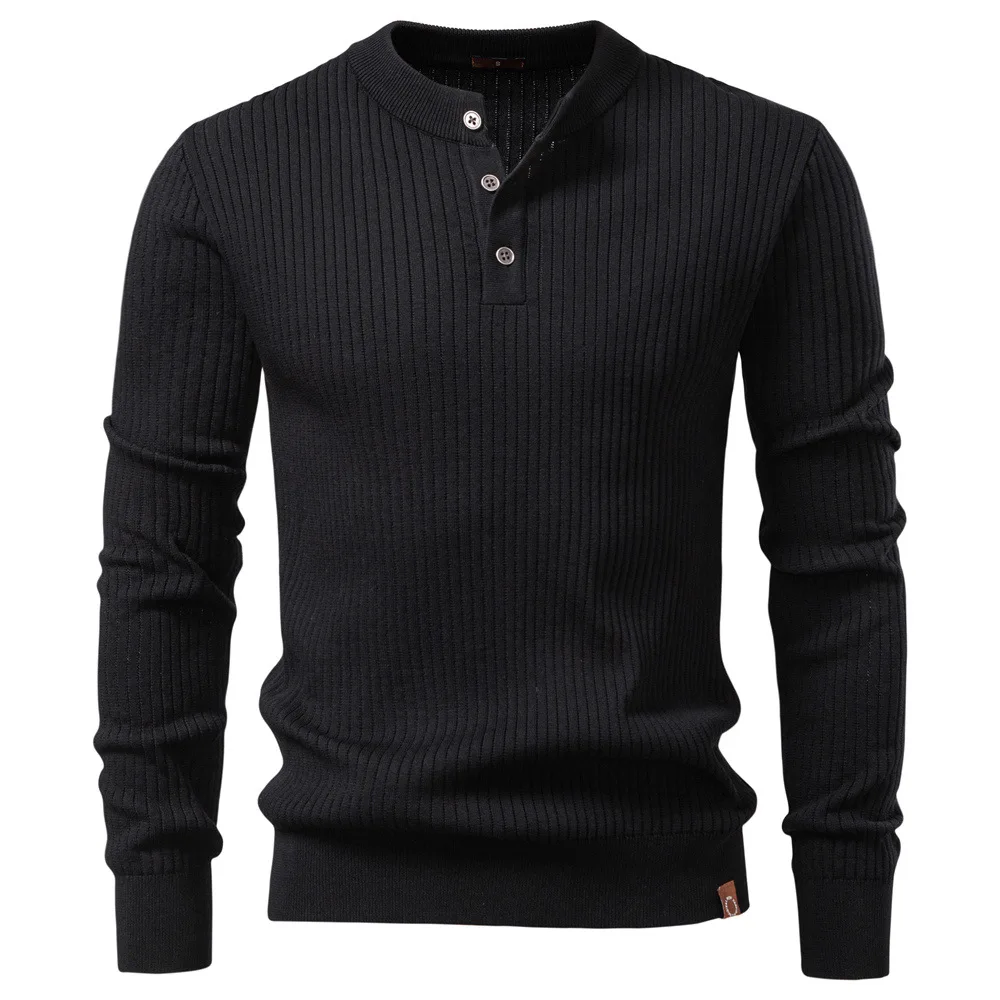 2026 New Autumn Men Solid Color Henry Collar Knit T-shirt Casual Soft Knitted Basic Tee Fashion Long Sleeve Thermal Underwear