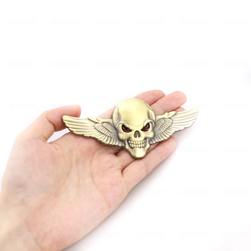 2Pcs Skeleton Skull Emblem Car Badge Sticker Car Side Rear Front Hood Trunk Door Fender Bumper Metal Badge 3D Decal Sticker