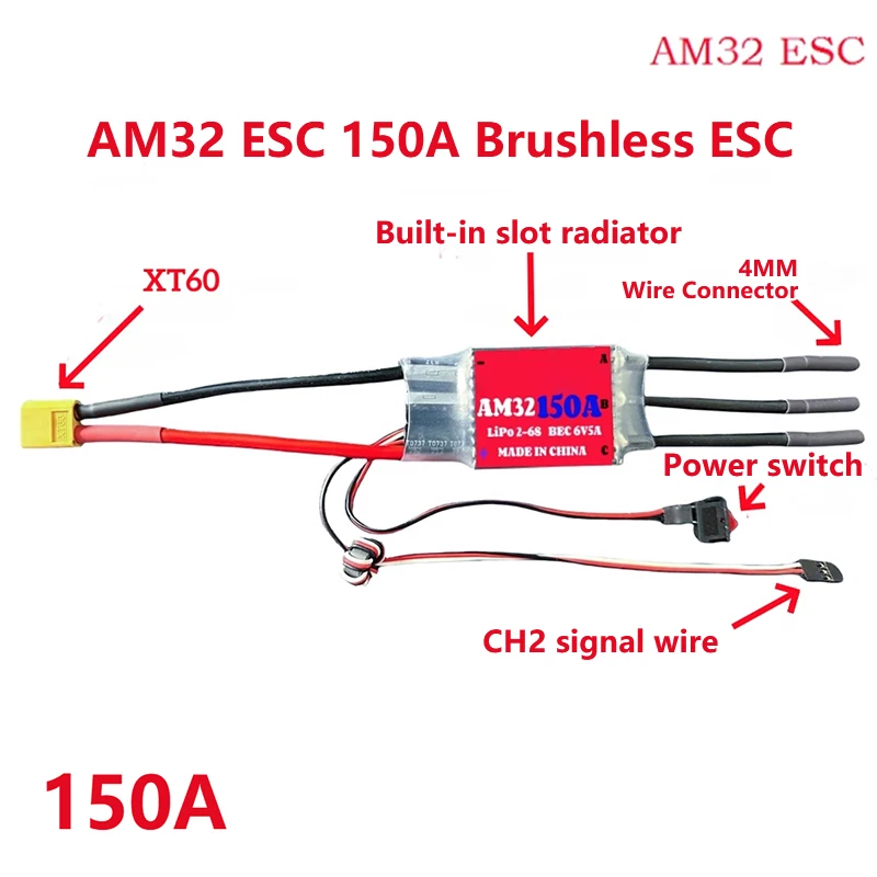 

AM32 60A 80A 150A 200A Бесщеточный ESC 2-6S BEC 6V/2A 6V/5A для 1/10 1/8 R автомобиля самолета