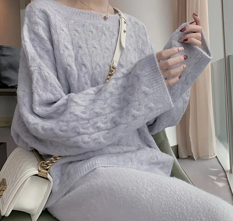

Женский вязаный свитер с круглым вырезом, утолщенный свободный стиль, корейская версия, осень-зима, Новое поступление, повседневный топ