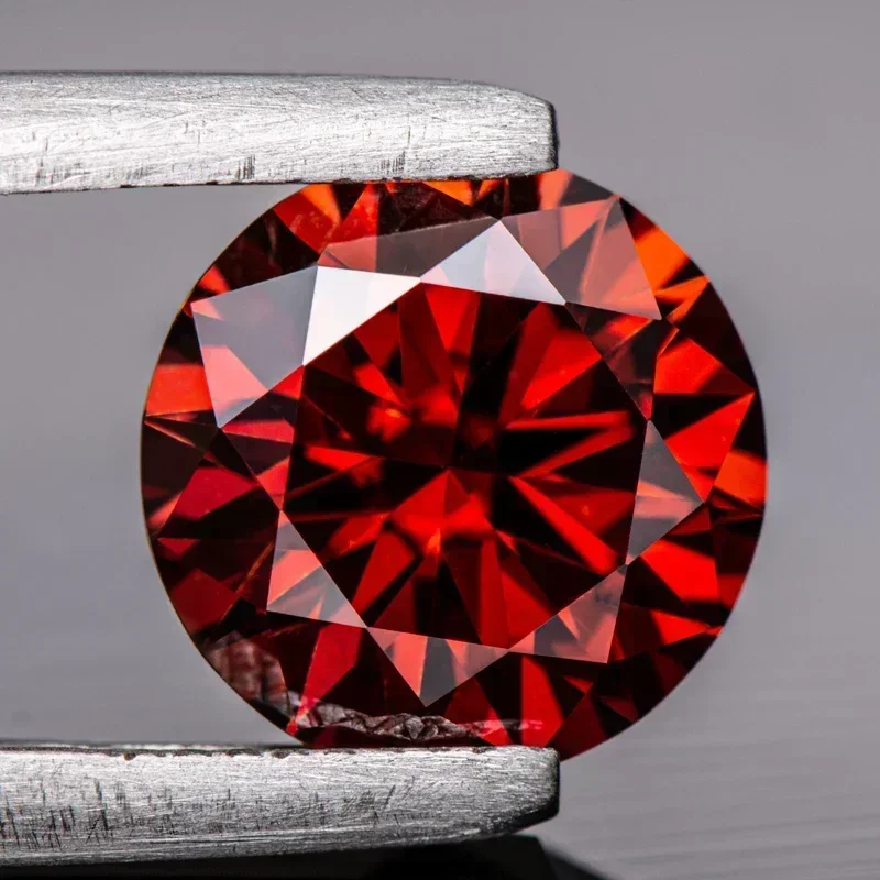 Moissanite granada vermelho colorido corte redondo charme pedra preciosa laboratório cultivado diamante para diy jóias fazendo materiais com certificado gra