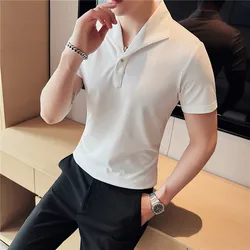 2023 Summer Men Short Sleeve Polo Shirt Fashion Simple White Solid Casual Lapel Slim Fit Formal Male Polo Shirt Homme Streetwear