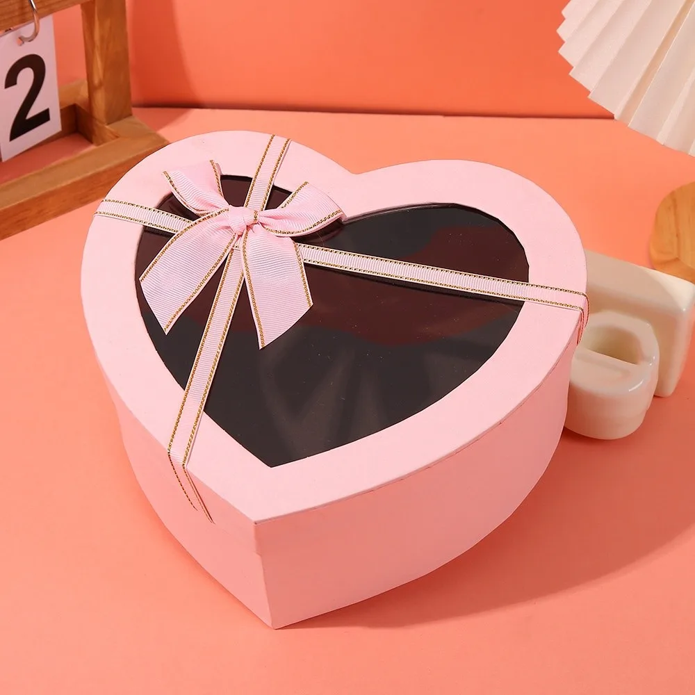 Neue herzförmige Geschenkbox, transparent, mit Deckel, Verpackung, Papierbox, Schleife, Geschenkboxen, Valentinstag – Detail 5