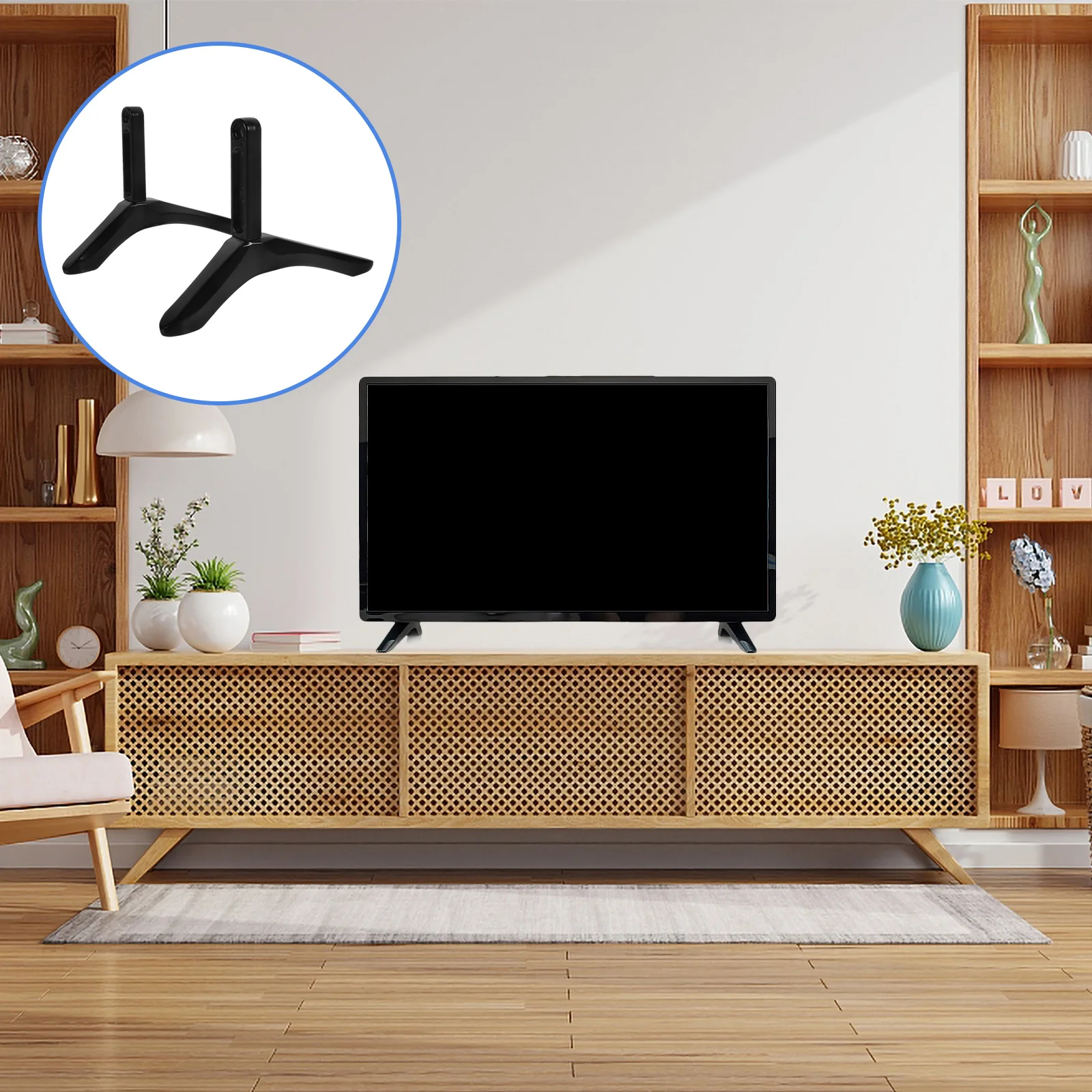 

Television Desktop Holder Support Base Black Pedestal Feet Adjustable Mounts Bracket Replacement Stand Tabletop