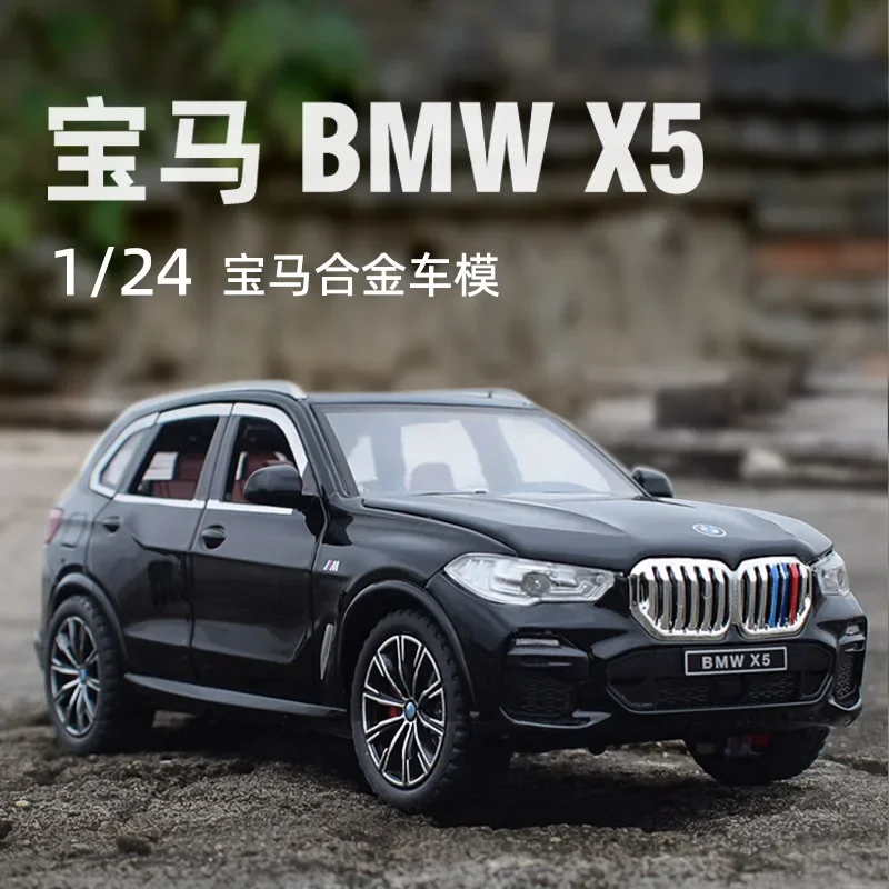 Coche de juguete modelo BMW X5 SUV para niños, vehículo de aleación de Metal fundido a presión, simulación de sonido y luz, regalos de colección