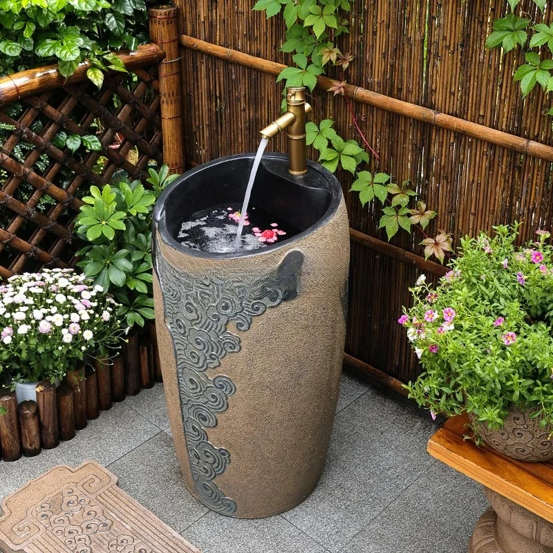 HJ balcony column basin small apartment floor-to-ceiling washbasin Chinese washbasin outdoor courtyard integrated column