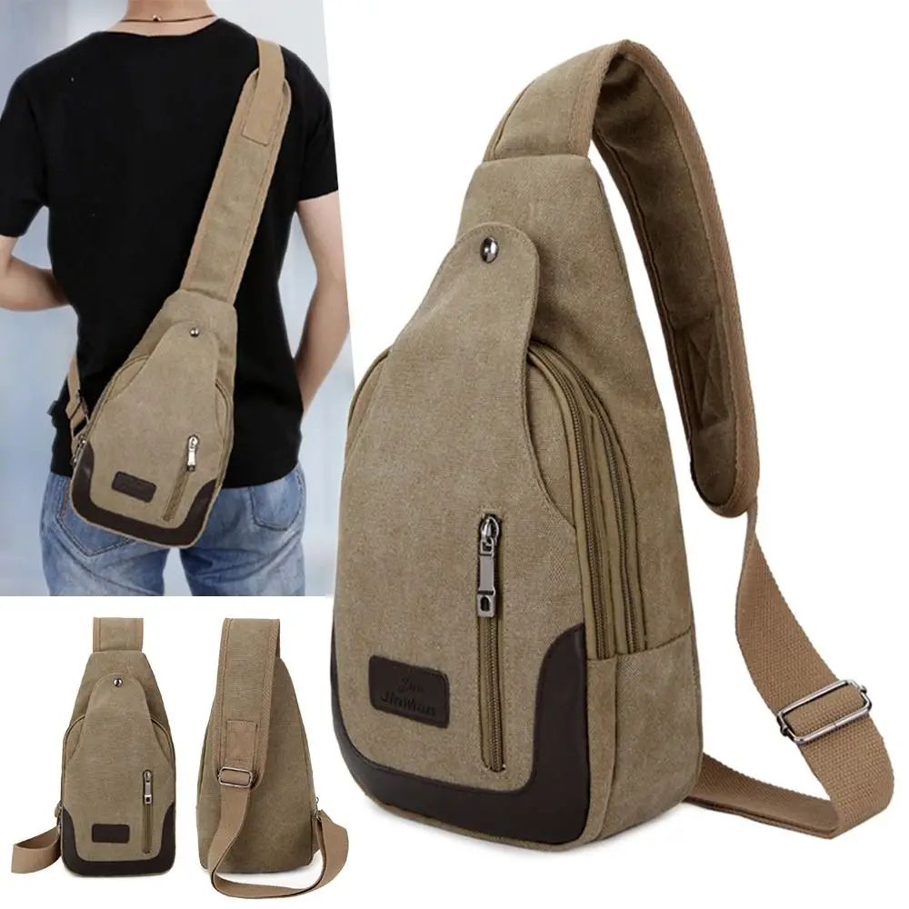 Fashion Casual Men Crossbody Bag Multifunctional Vintage Canvas Satchel Shoulder Sling Chest Pack Outdoor Travel Phone Purse