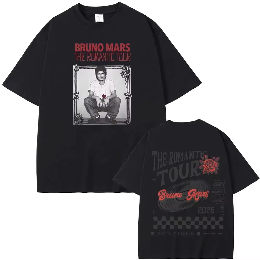 Camiseta Bruno Mars The Romantic Tour 2026, ropa de gira del álbum 2026, diseño Original, estampado gráfico de algodón, camiseta de alta calidad