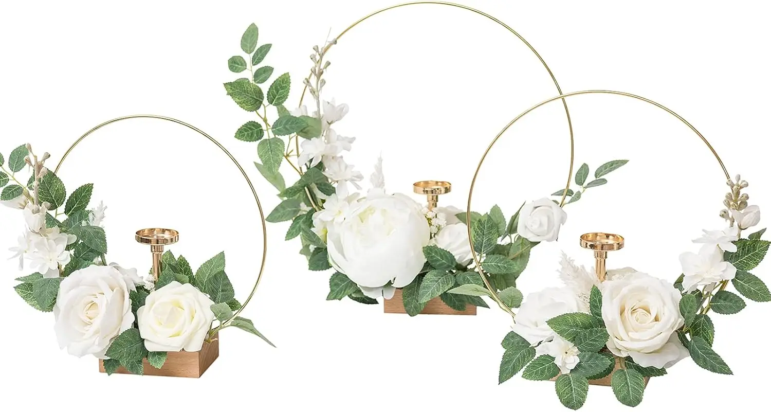 Ling'S Moment Candle Holder Hoop Wreath Floral Centerpieces For Sweetheart Table, Head Table, Ceremony Reception Artificial