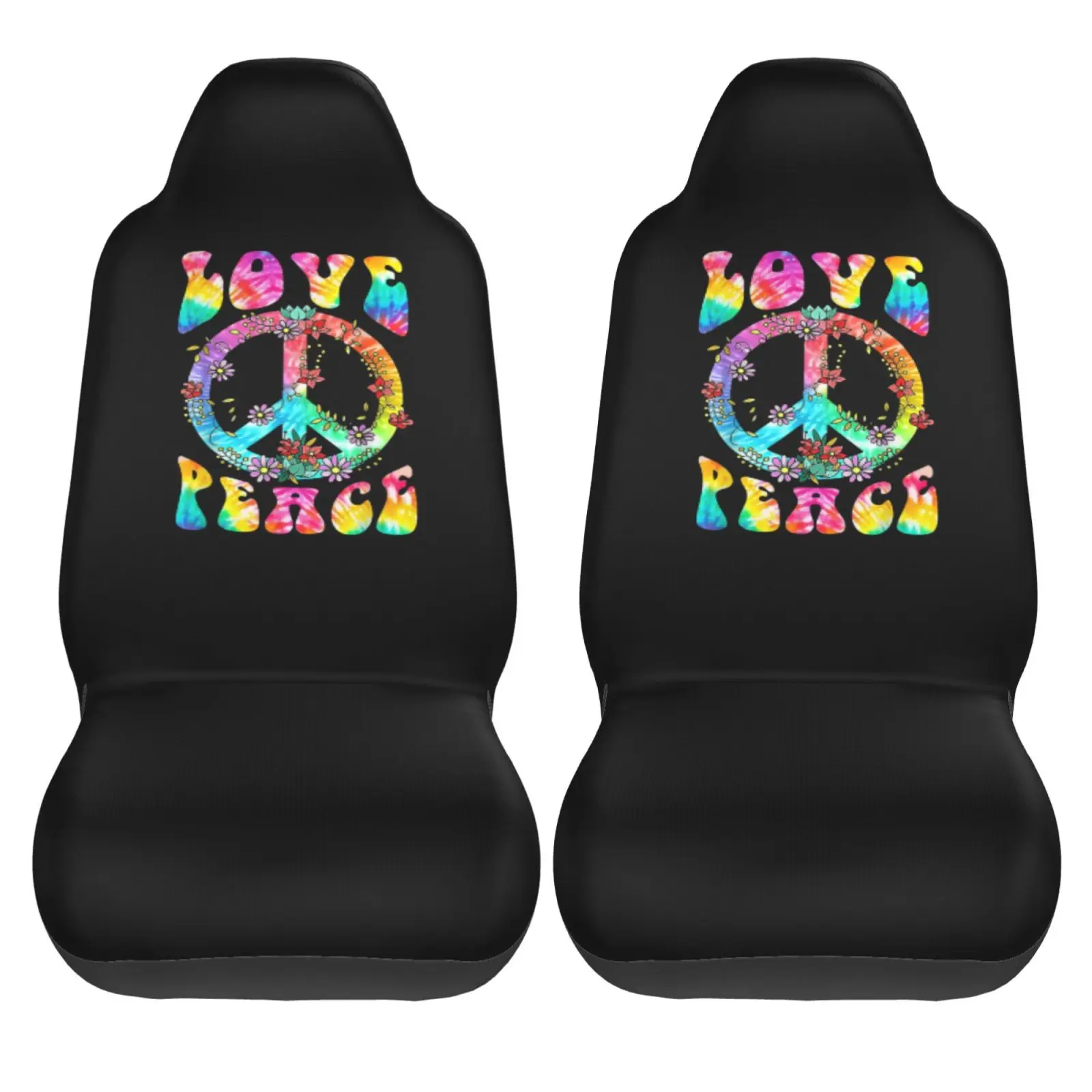 PEACE SIGN LOVE 60s 70s 2 PCS Car Seat Covers Front Auto Seat Cover Breathable Car Bucket Seats Protector Covers Universal Fit