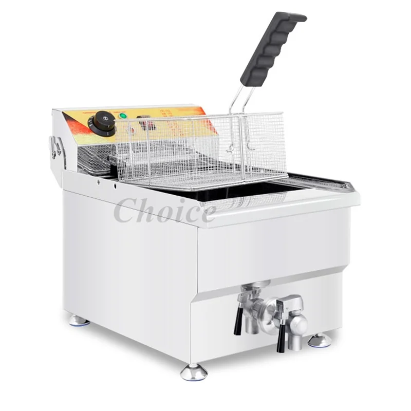 Fryer Single-cylinder Commercial With Oil Discharge Valve Electric Fried Dough Sticks Fryer 17l Liter Capacity French Fries