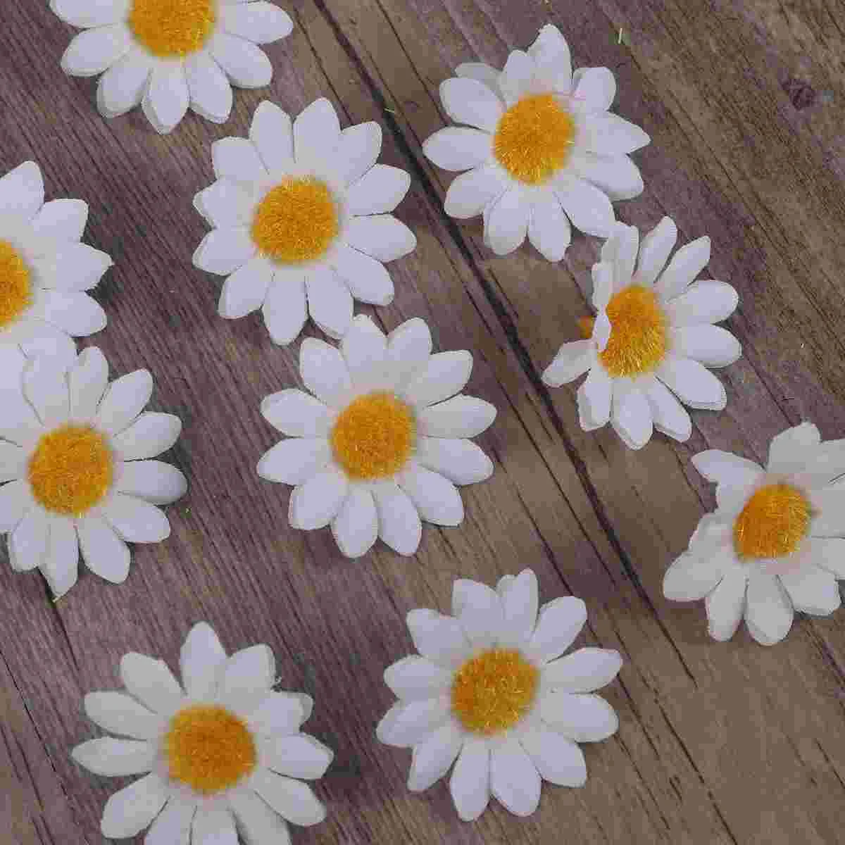 100 Pcs Daisy Party Decorations Mini Flower Bouquet Head White Gerbera for Wedding Bride Plant