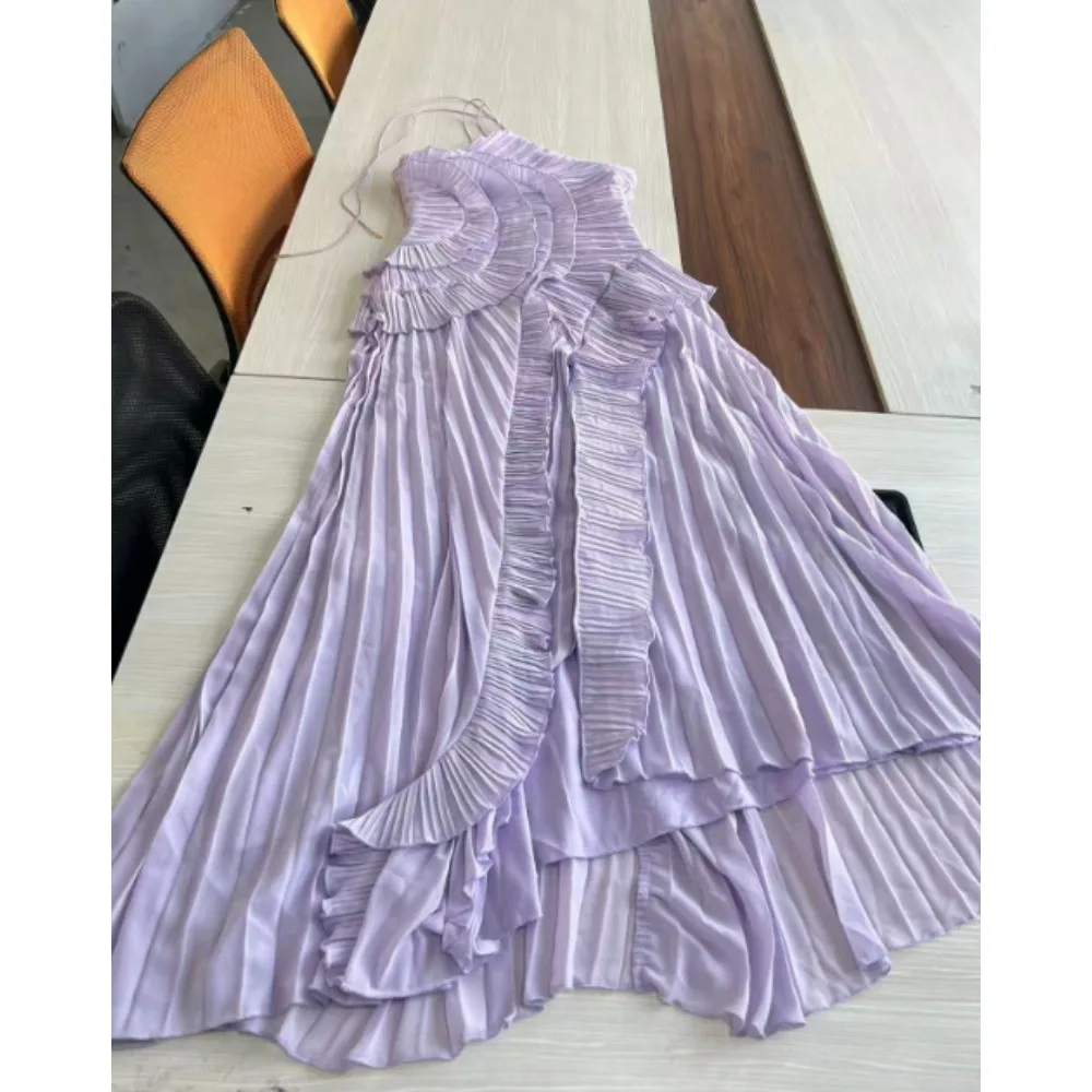 Trend Ruffles Design Asymmetric Thin Long Dress Women Irregular Halter Sexy Dress Summer Wedding Party Dresses Vestidos De Mujer