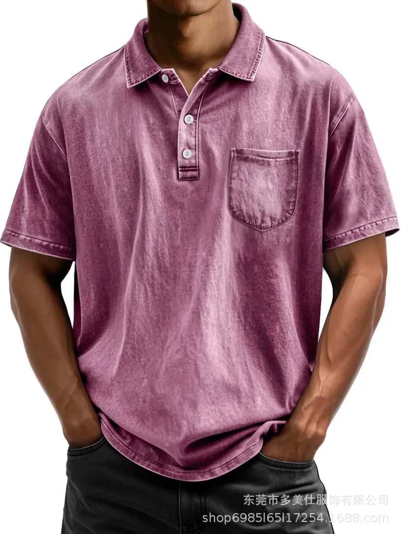 2025  Men's Pure Cotton Casual Versatile Short-sleeved Button-down Lapel Shirt Polo Shirt Men's