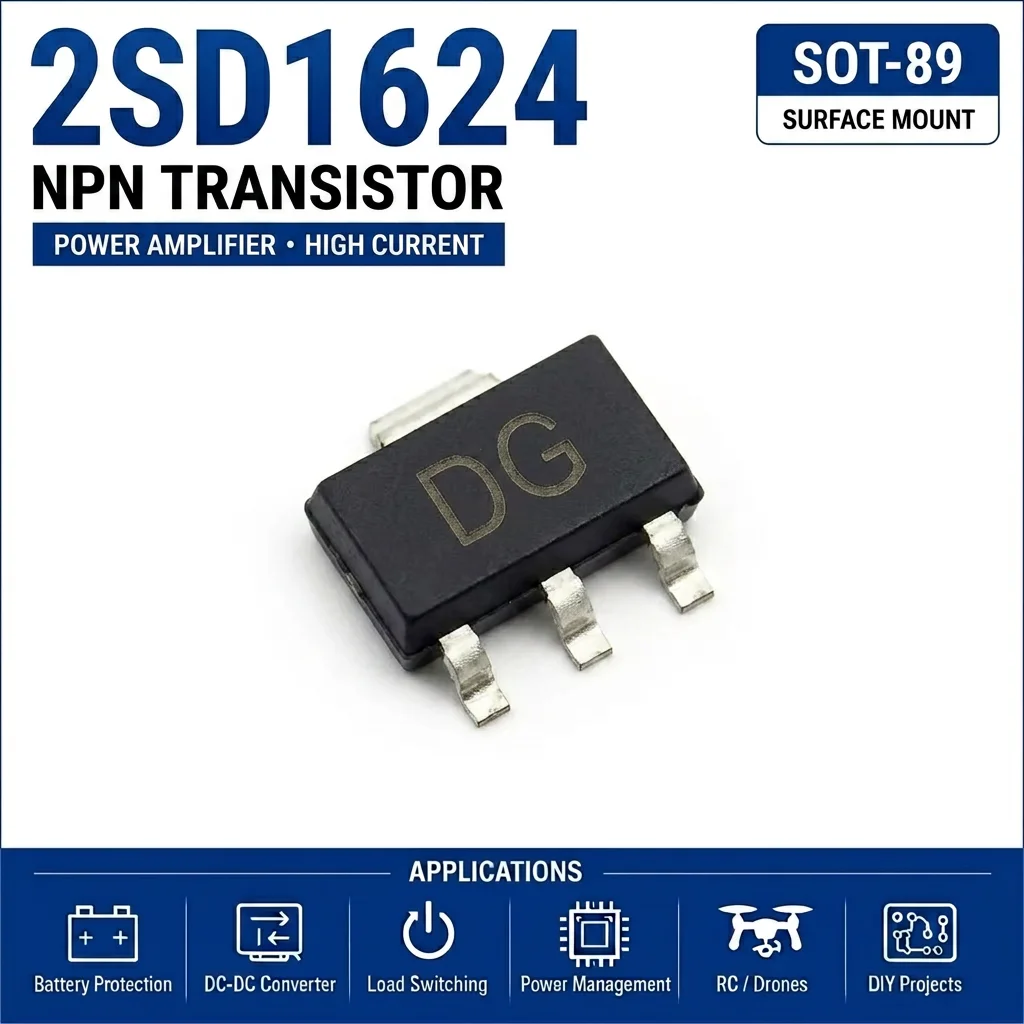 (100 pcs) 2SD1624 SOT-89 (Marking DG) D1624 1624 NPN Power Transistor 20V 3A