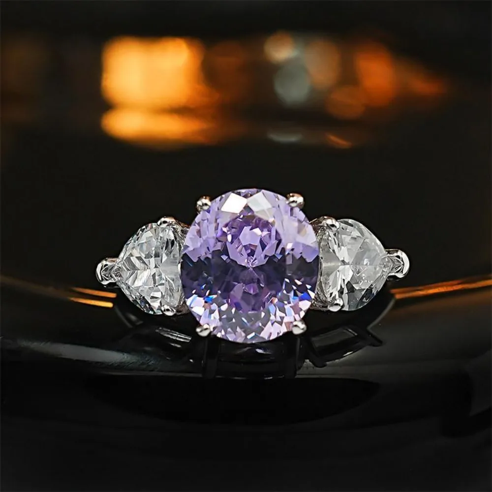 High-grade 925 pure silver round dazzling ice flower zirconia exclusive and personalized open-ring for women