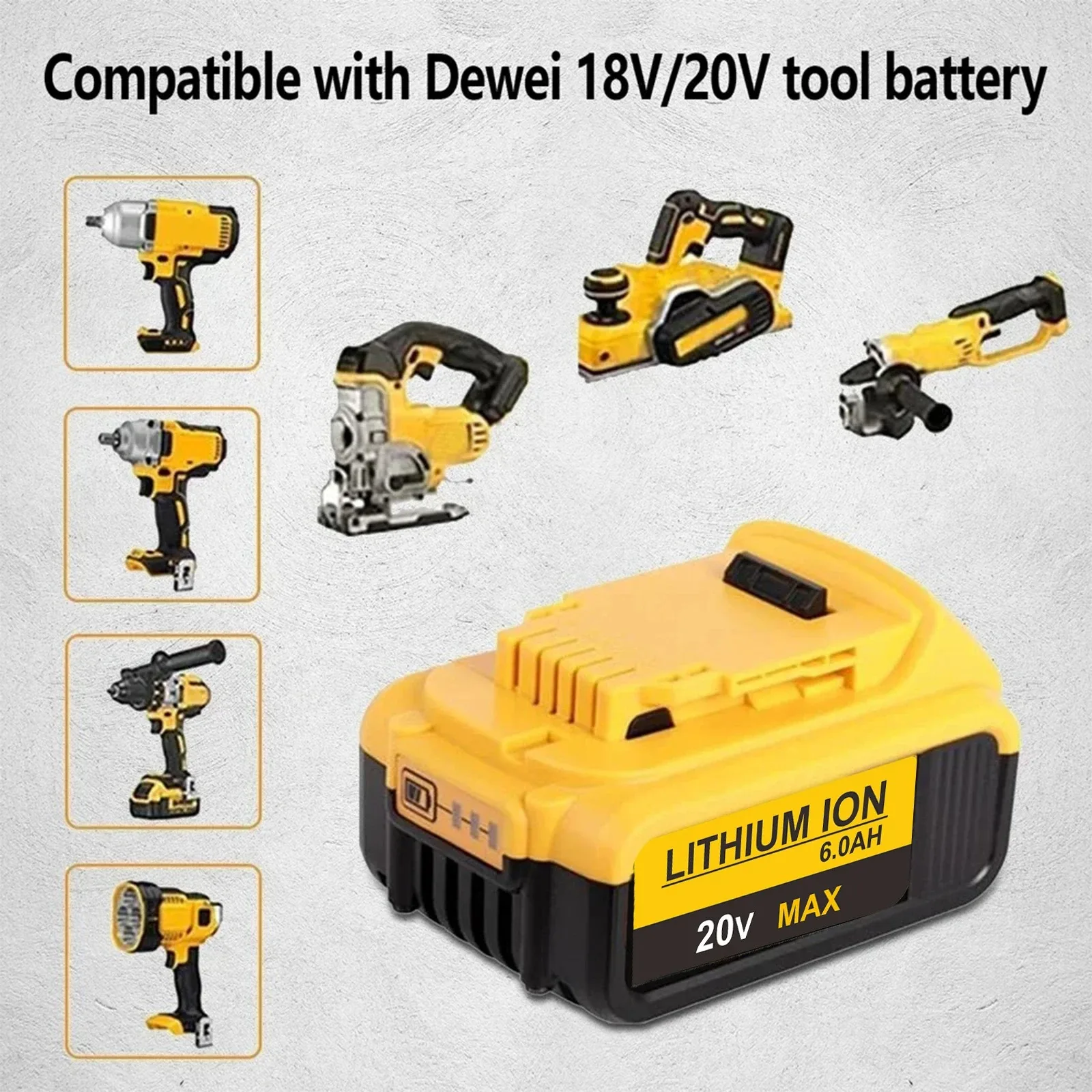 20V 6000mAh For Dewalt DCB200 20V Battery DCB205 DCB206 DCB209 DCB181 DCB182 Replacement Power Tool Lithium Batteries