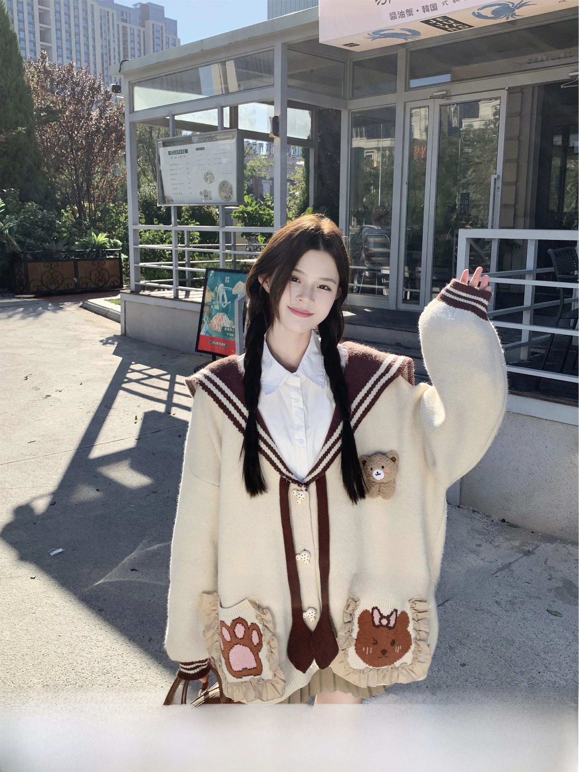 col-naval-dentelle-ket-pull-cardigan-automne-2025-nouveau-coreen-sle-college-vent-stereo-poupee-design-sens-haut