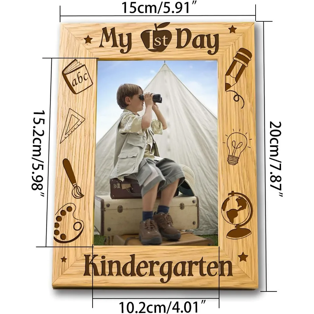 6x4 Inch Picture Frame My 1st Day Picture Frame Hanging/Tabletop Wood Photo Frame Rectangle with Book Pen Pattern