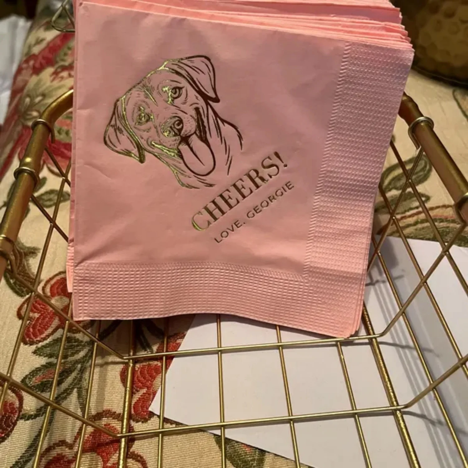 50 servilletas personalizadas de lámina dorada para mascotas | Servilletas de cóctel de boda con cara de gato y perro | Decoración de bar personalizada, recuerdos de fiesta, recepción, Br