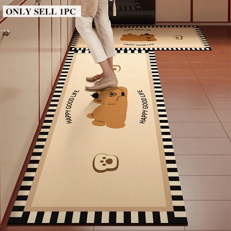 Kitchen Rug Waterproof Non-Slip Oil-proof Leather Floor Mat Vintage Puppy Pattern Carpet Long Size Rugs Home Decor Mats Alfombra