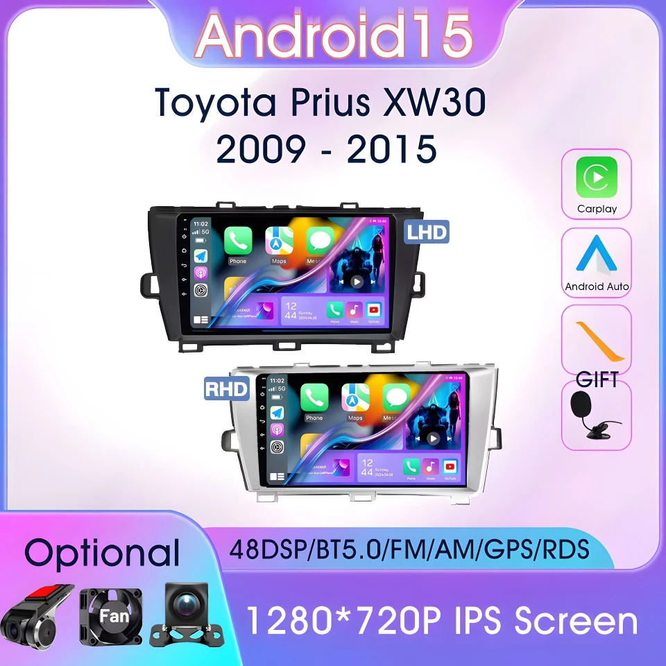 

Android 15 Autoradio Player for Toyota Prius XW30 2009-2015 with Carplay Android Auto Wireless Bluetooth 8Core WiFi 4G Car Video