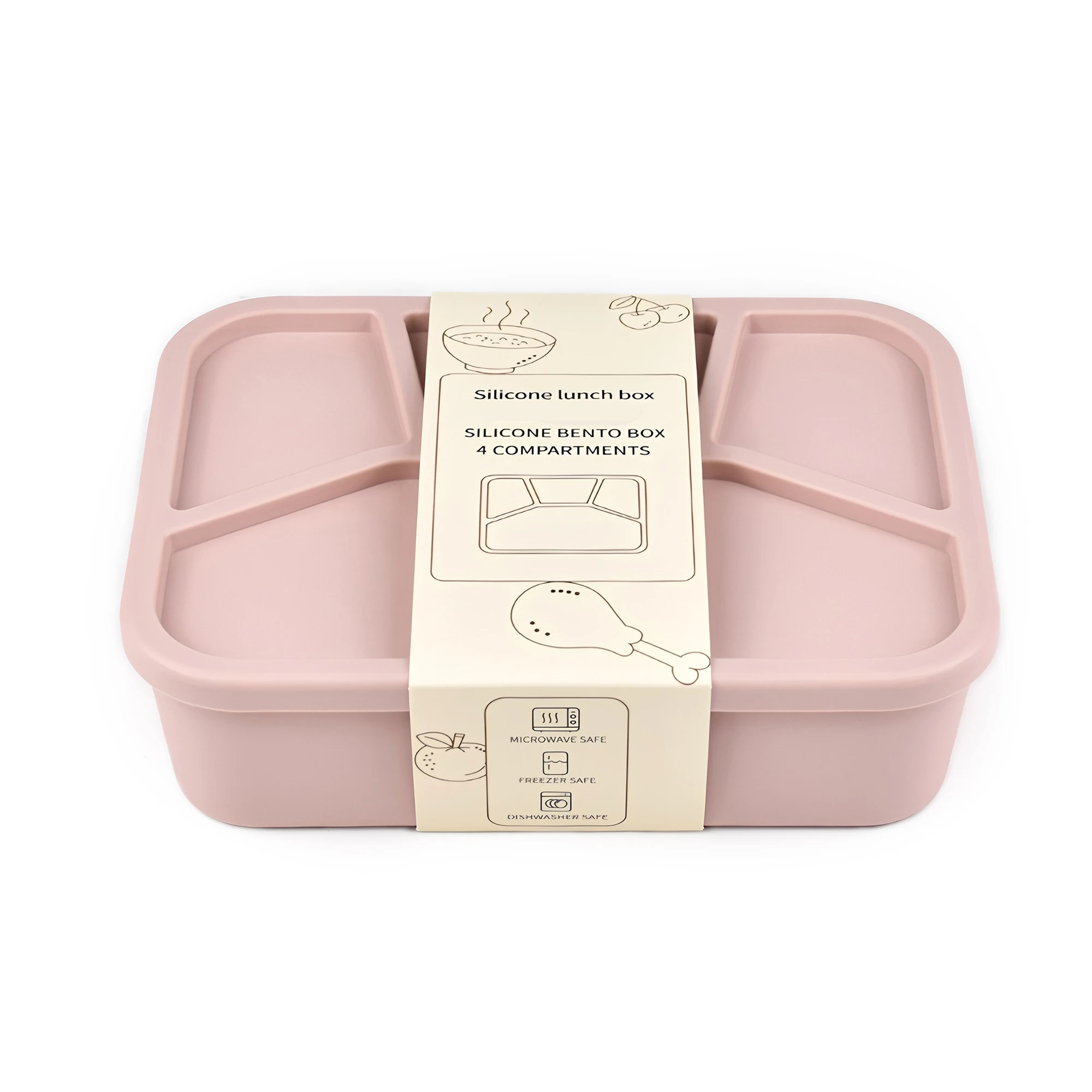 Silicone Bento Box, Four Compartments, Reusable Silicone Lunch Box, Thickened and Leak-Proof Food-Grade Divided Lunch Back to Sc