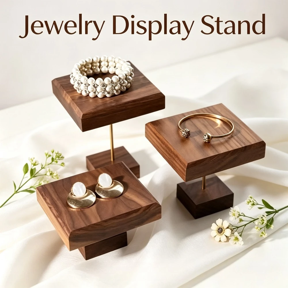 Black Walnut Jewelry Decorative Shelf Display Stand Ladder Earrings Ring Tray Organizer Home Decor Store Props Accessories