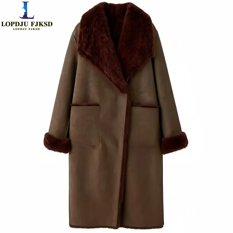 Women's Double-Sided Faux Fur Coat European And American Style Long Jacket for Autumn Winter New Fashion Item