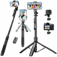 Trípode inalámbrico extensible de 1,55 m con control remoto Bluetooth para iPhone Android GoPro, 360 ° Soporte de teléfono giratorio para vídeos