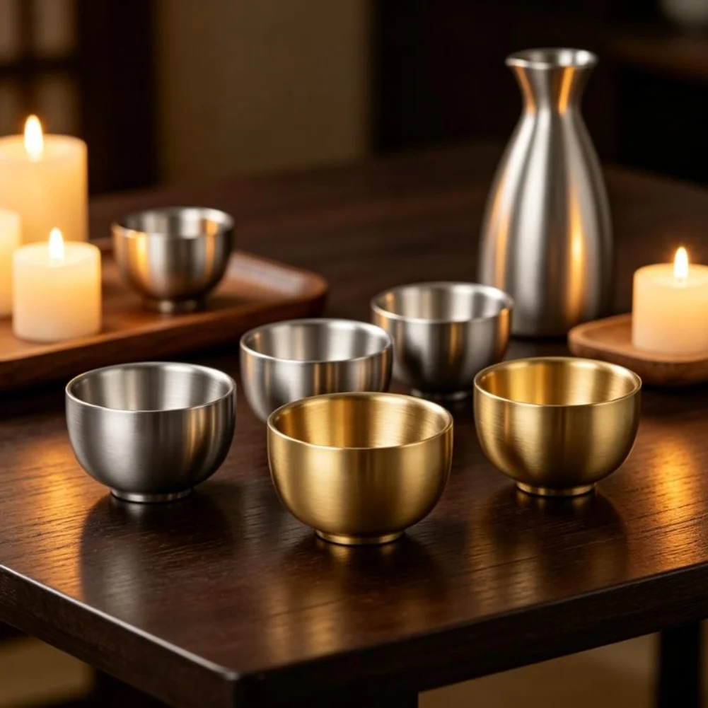 5 Pack Stainless Steel Double Wall Shot Cups for Sake Spirits Serving Modern Minimalist Style 6cm x 3cm x 3.5cm - view 5