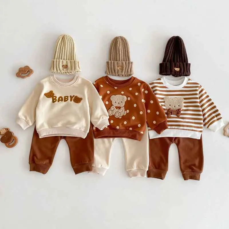 

Cute Baby Pant Set 0-4Years Newborn Kids Boy Girl Long Sleeve Cartoon Bear Pullover Sweatshirt+Pant 2PCS Outfits Spring Clothes