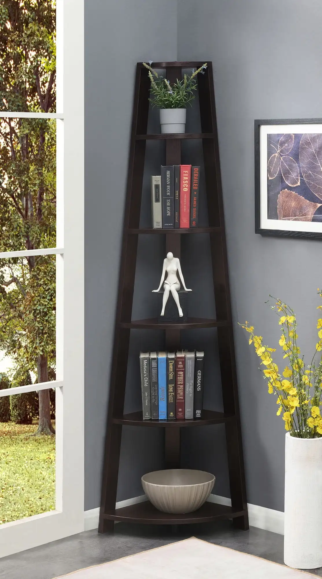 

Newport 6 Tier Corner Bookshelf, Espresso
