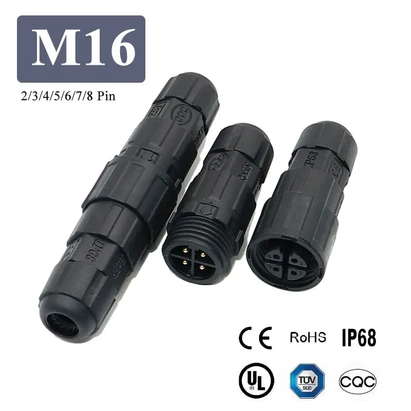 IP68 M16 Welding/Screw Connector 2 3 4 5 6 7 8 9 Pin Connector Line Outdoor Male Female Waterproof Wire Power Aviation Plug