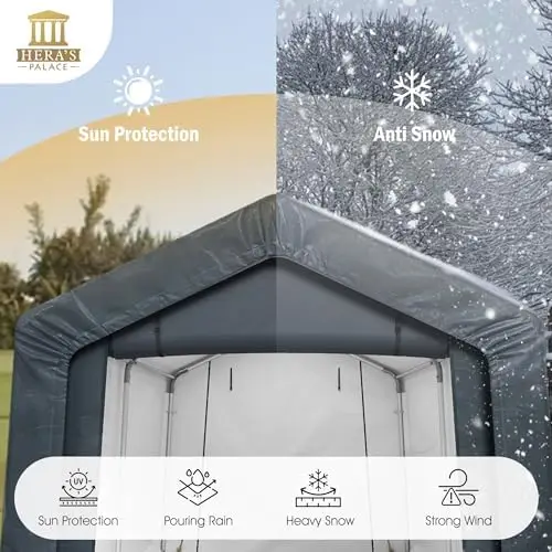6x10ft Heavy Duty Carport Motorcycle Storage Shed Small Outdoor Anti-Snow Portable Canopy Shelter with 2 Doors Garage