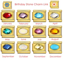 Colorful Birthday Stone Italian Charm Links Fit 9mm Stainless Steel Bracelet Jewelry DIY Making Beads Jewellry for Women Men
