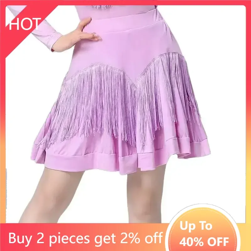 

Женское платье для латинских танцев, фиолетовое платье для взрослых с кисточками, Sarsasamba, плиссированное платье для танго, чача, сценическое танцевальное платье, юбка, стандартное бальное платье