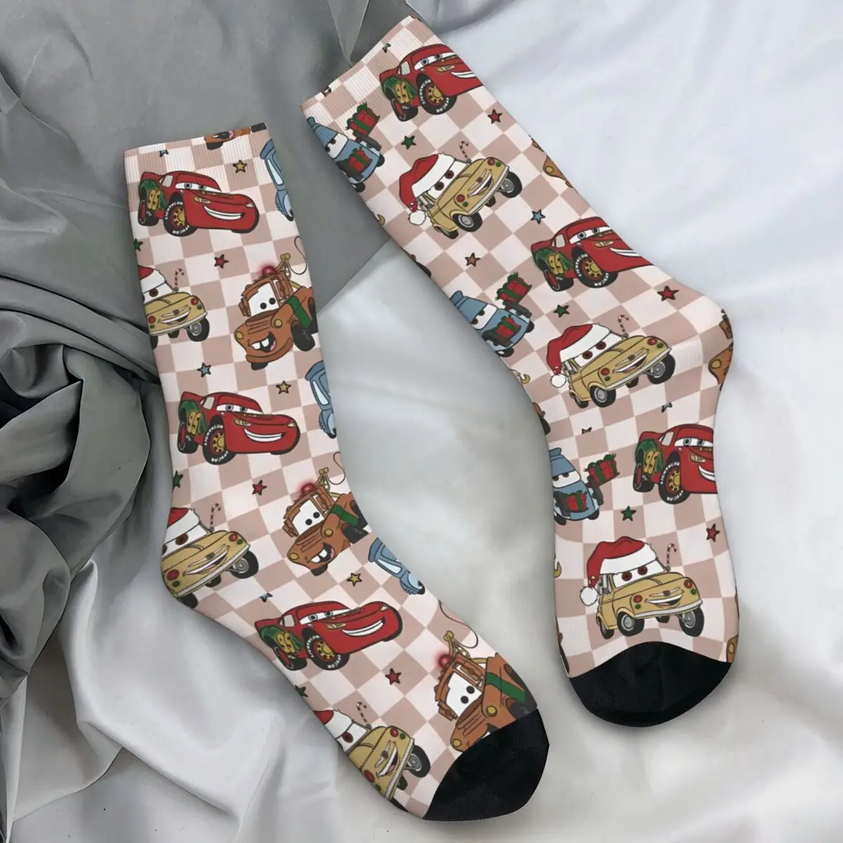 Calcetines Cars Lightning McQueen Navidad Primavera Verano Otoño Invierno calcetines de tubo medio medias hombres calcetines correr calcetines antideslizantes