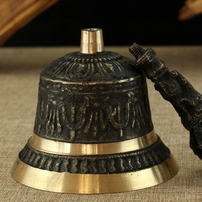 Black Brass Handicraft Large Engraved Hand Bell Loud and Clear Sound for School Meditation Church Bronze Bell Creative Gift