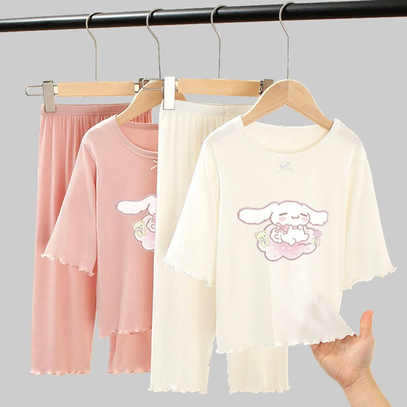 

Anime Sanrio Kuromi Cinnamoroll Kids Pajamas Set Cute Hello Kitty Summer Cartoon Printing Modal Cotton Loungewear Children Gift