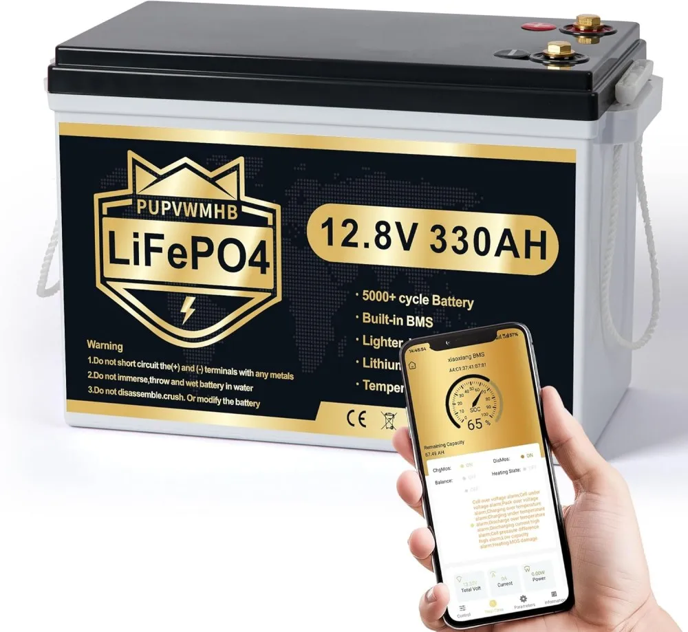 

Литиевая батарея LiFePO4 12 В, 330 Ач, 200 А, BMS, Bluetooth с самонагреванием, максимальная энергия 4224 Втч, с низкой температурой отключения для солнечной батареи на колесах