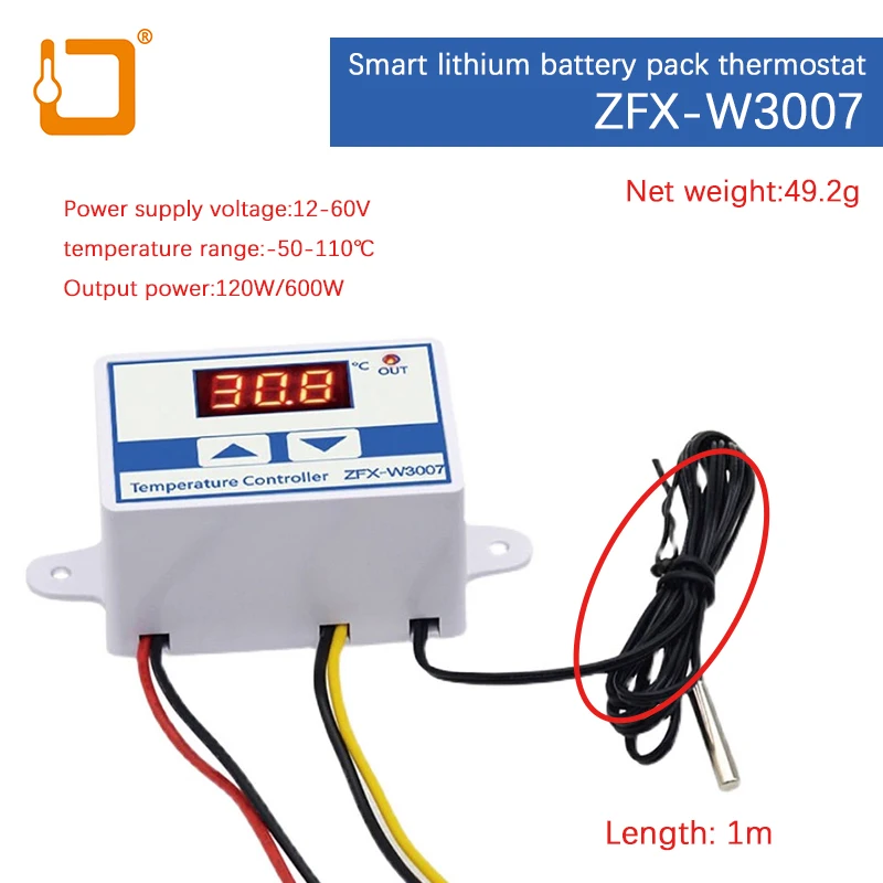 W3007 Digital Temperature Controller LED Display NTC Sensor 10A Waterproof Thermostat For Incubator DC 12V 24V 36V 48V 60V