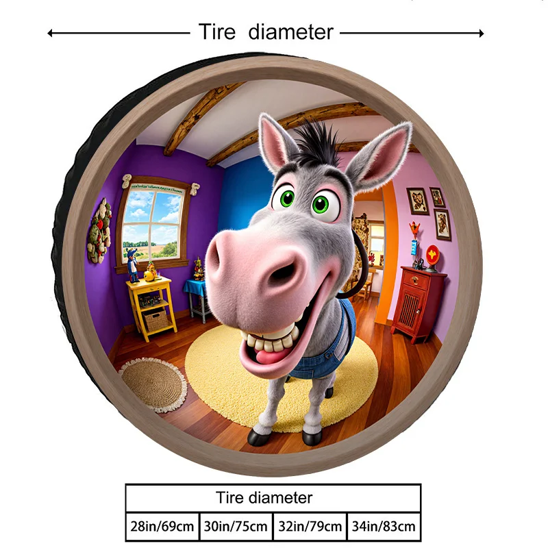 Donkey Tire Cover Funny Animated Character Polyester Spare Wheel Protector Home Decor
