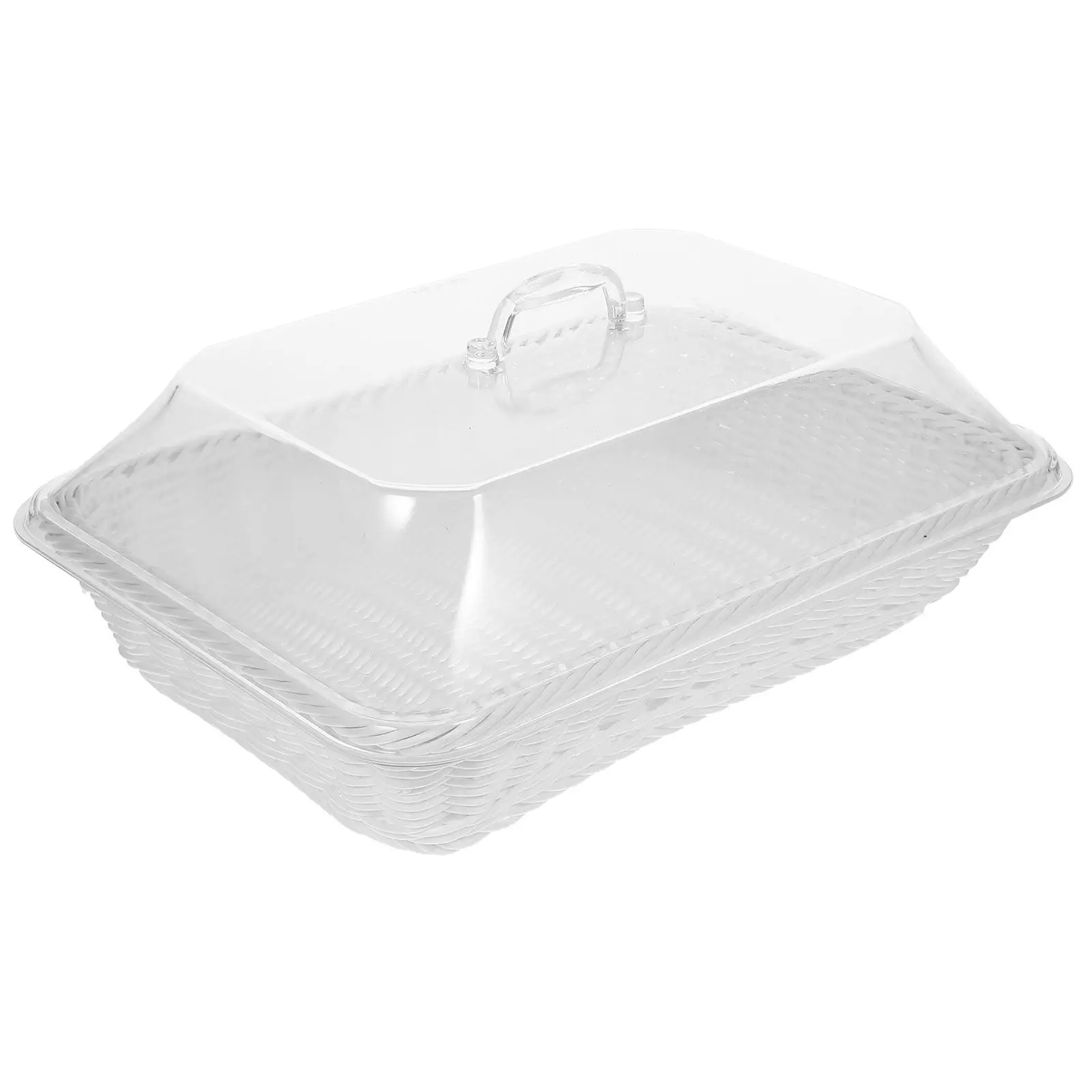 

Large Rectangular Food Basket Plastic Woven Design Bread Basket with Lid for Serving Storage Fruit Bread Coffee Table Tray