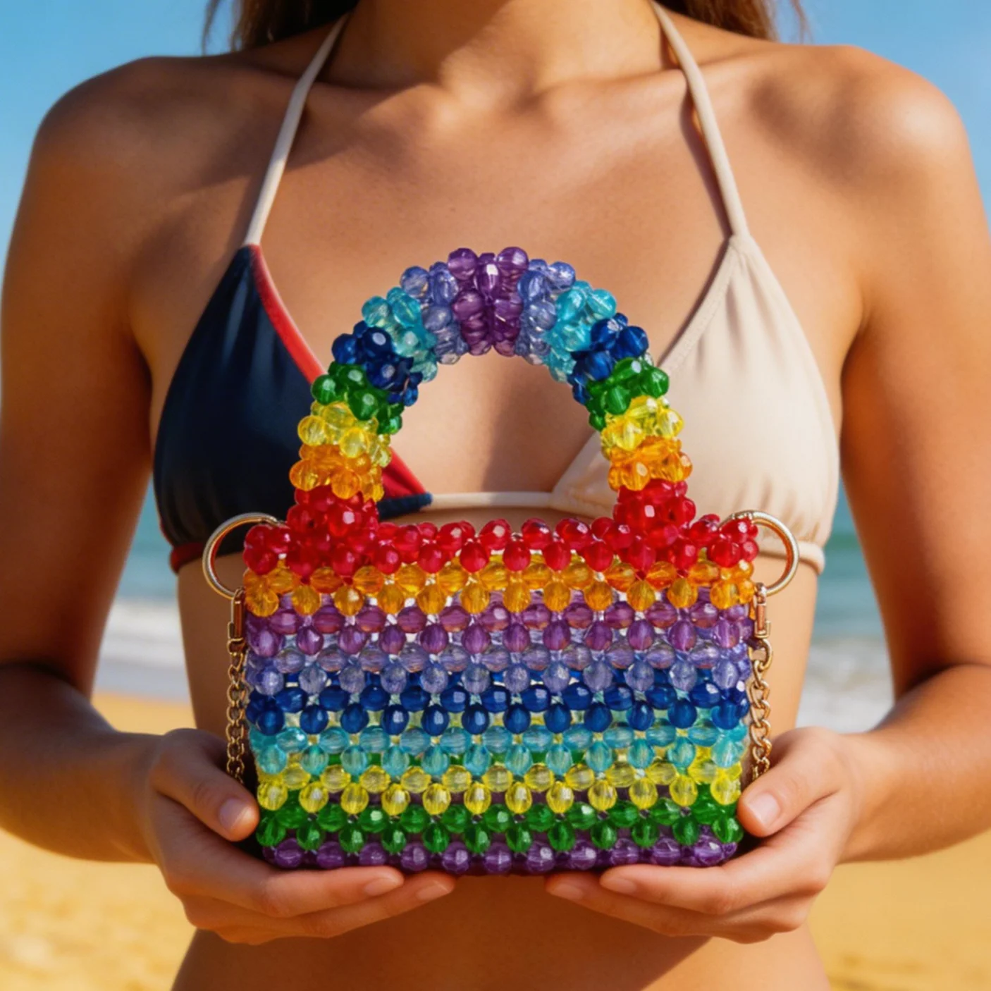 

Индивидуальные конфеты Радуга Ins ручной работы из бисера DIY красочные леденец маленькая сумка плетение женская диагональная сумка из бисера подмышками