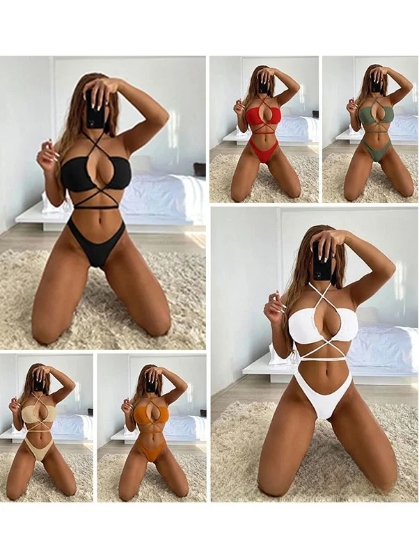 

2026 New Ladies' Bikini Swimsuit Pure Color Wrap Sexy Swimwear Separate Design Spor Yoga Fitn Fans Supplies e Bikini